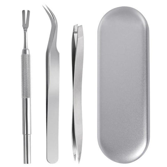 HKM-250899 Stainless Steel Tick and Flea Removal Tool Set for Dogs and Cats - 3-Piece Clip and Tweezer Kit