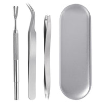 HKM-250899 Stainless Steel Tick and Flea Removal Tool Set for Dogs and Cats - 3-Piece Clip and Tweezer Kit