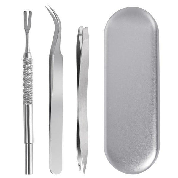 HKM-250899 Stainless Steel Tick and Flea Removal Tool Set for Dogs and Cats - 3-Piece Clip and Tweezer Kit