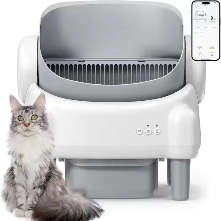 HKM-251027 Open-Top Automatic Self-Cleaning Cat Litter Box with Odor Control and APP Control, Large Capacity, Eco-Friendly Design