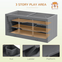 HKM-2510525 Extra Large Gray Wooden Hamster Cage with Opening Roof, Ramp Access, and Multiple Levels