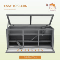 HKM-2510525 Extra Large Gray Wooden Hamster Cage with Opening Roof, Ramp Access, and Multiple Levels