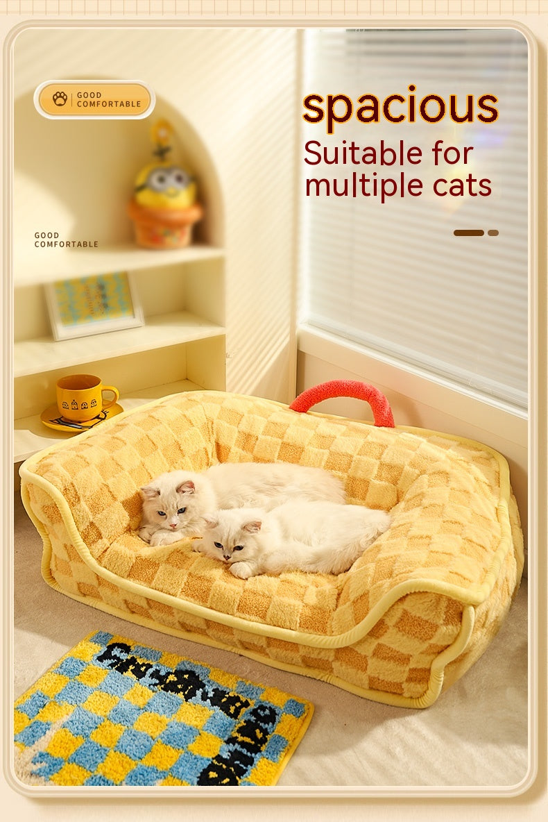HKM-2510909 Warm Removable and Washable Cat Nest Bed with Stylish Chessboard Design