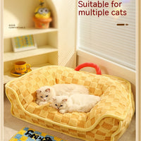 HKM-2510909 Warm Removable and Washable Cat Nest Bed with Stylish Chessboard Design