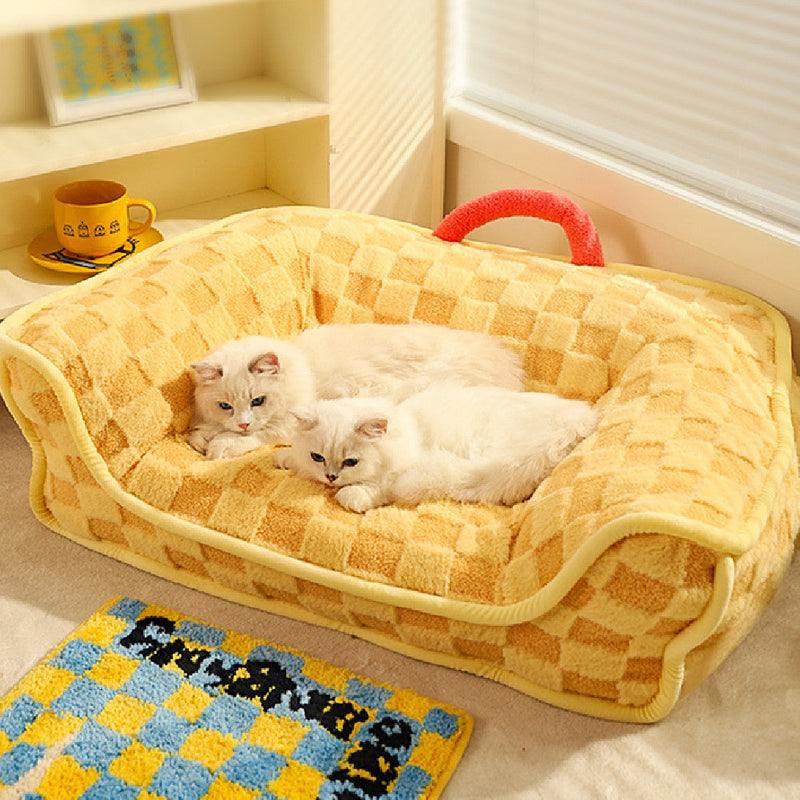 HKM-2510909 Warm Removable and Washable Cat Nest Bed with Stylish Chessboard Design