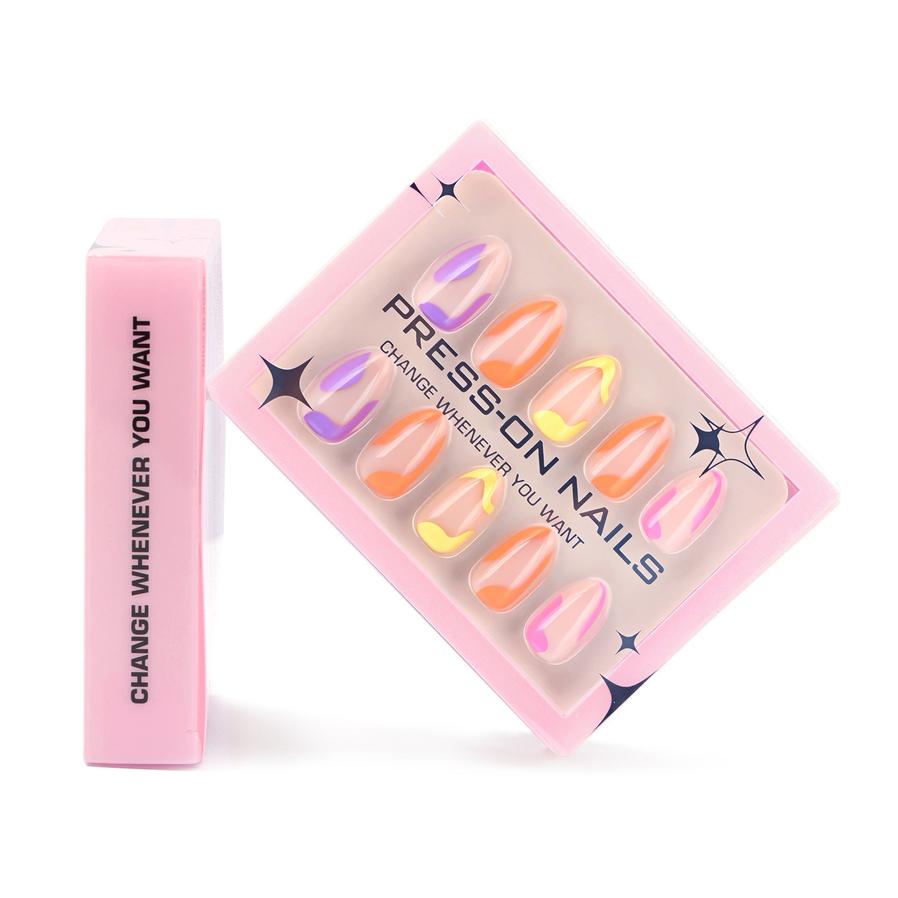 HKM-251219 Colorful Short Almond Nail Set for Women - GD27