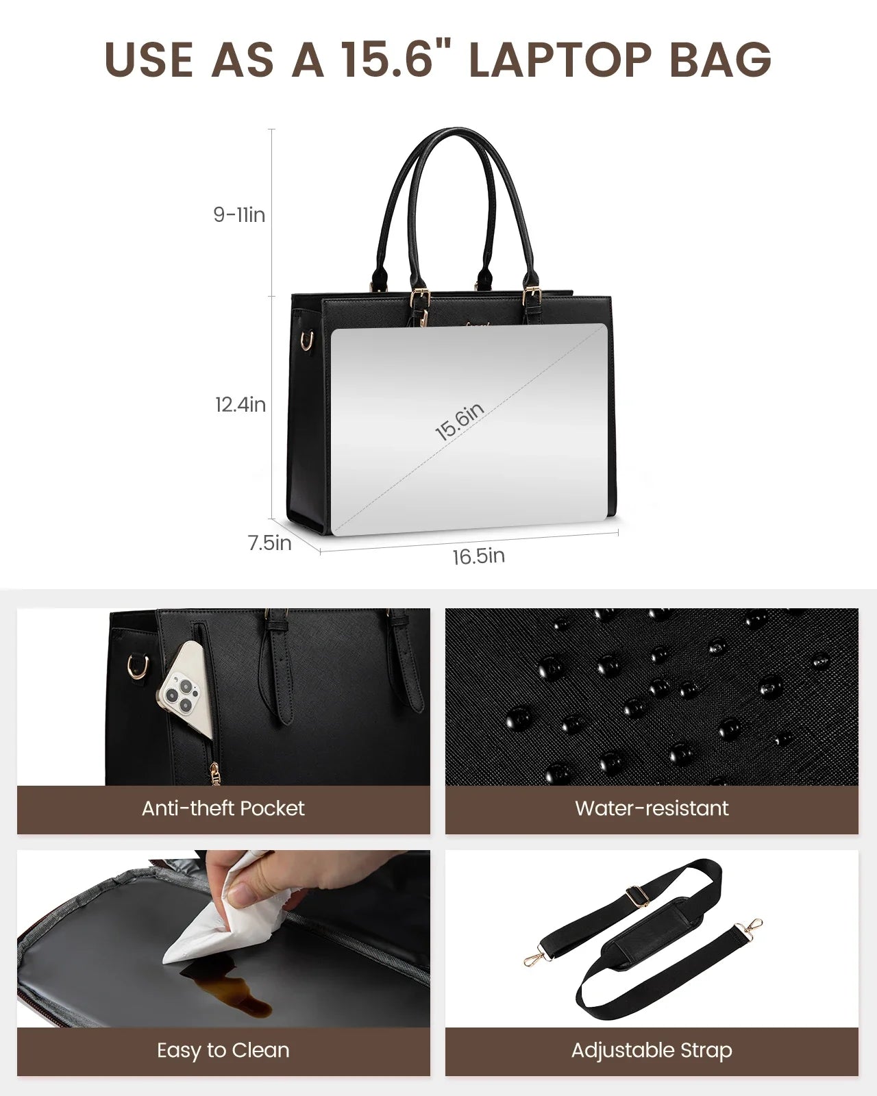 HKM-251283 Insulated Laptop Lunch Tote Bag with Removable Pocket for 15.6 Inch Laptops - Large Capacity Handbag for Work