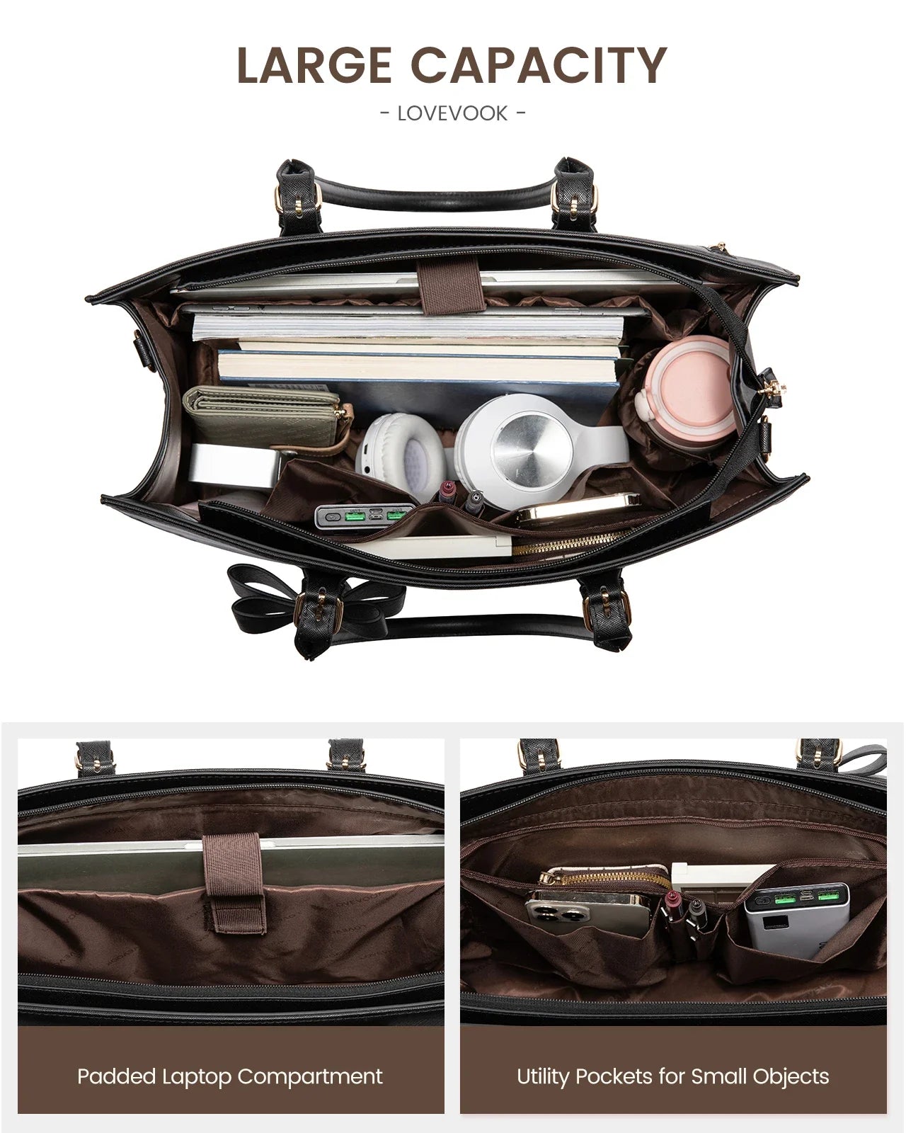 HKM-251283 Insulated Laptop Lunch Tote Bag with Removable Pocket for 15.6 Inch Laptops - Large Capacity Handbag for Work