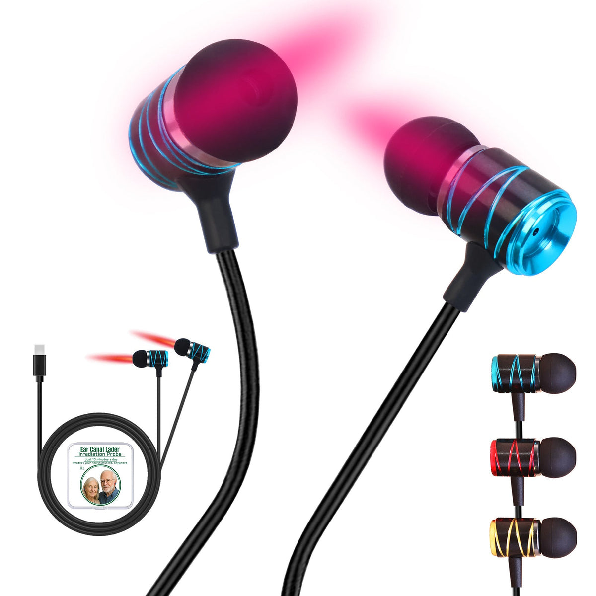 HKM-251411 Meatus Acusticus Physiotherapy Light Wave Instrument - 5MW Laser Device in Sapphire Blue, Champagne, and Red