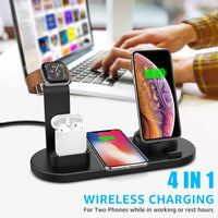 HKM-251603 4-in-1 Wireless Charging Stand for Compatible iPhone Models - USB Interface, Black Color