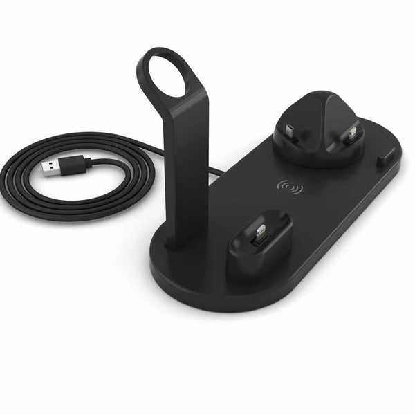 HKM-251603 4-in-1 Wireless Charging Stand for Compatible iPhone Models - USB Interface, Black Color
