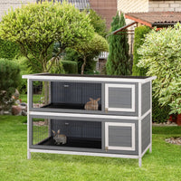 HKM-2516285 Large 2-Story Rabbit Hutch with Lockable Doors and Waterproof Roof for Indoor/Outdoor Use, Dark Gray