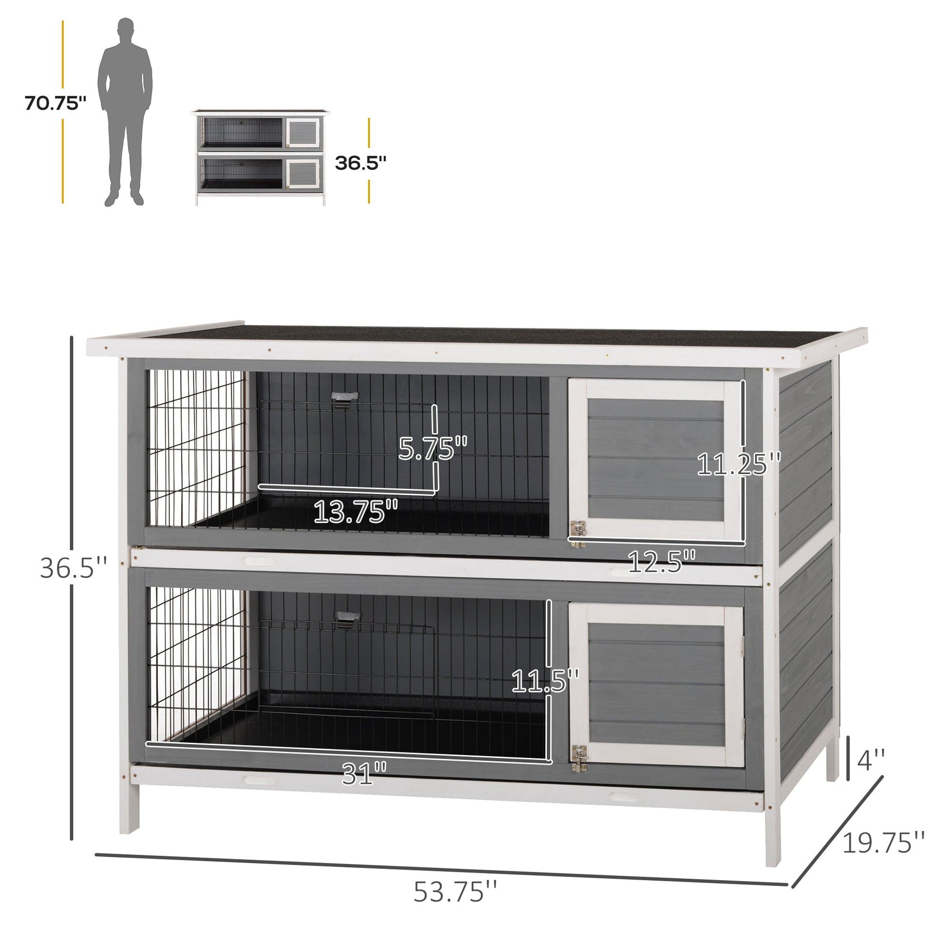 HKM-2516285 Large 2-Story Rabbit Hutch with Lockable Doors and Waterproof Roof for Indoor/Outdoor Use, Dark Gray
