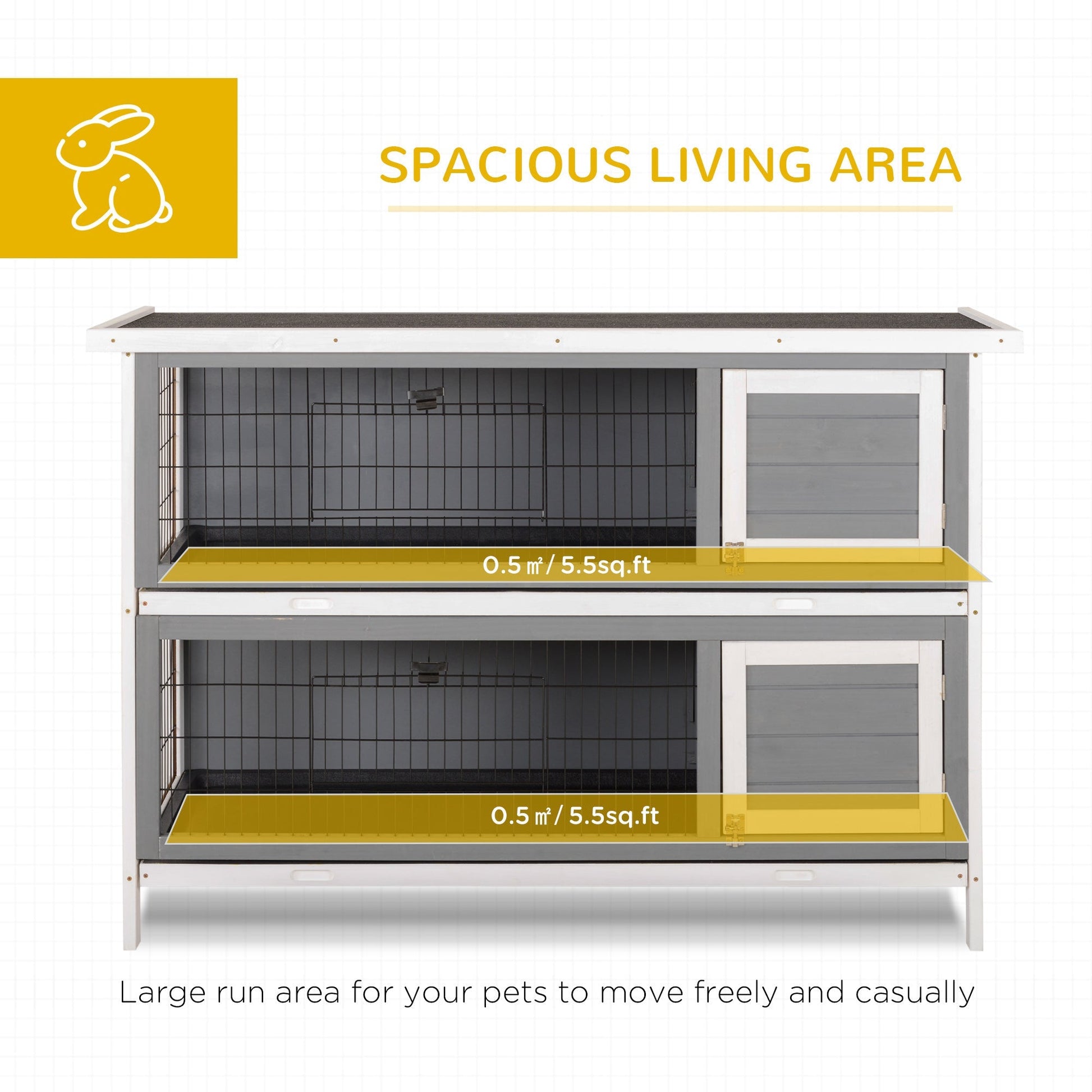HKM-2516285 Large 2-Story Rabbit Hutch with Lockable Doors and Waterproof Roof for Indoor/Outdoor Use, Dark Gray
