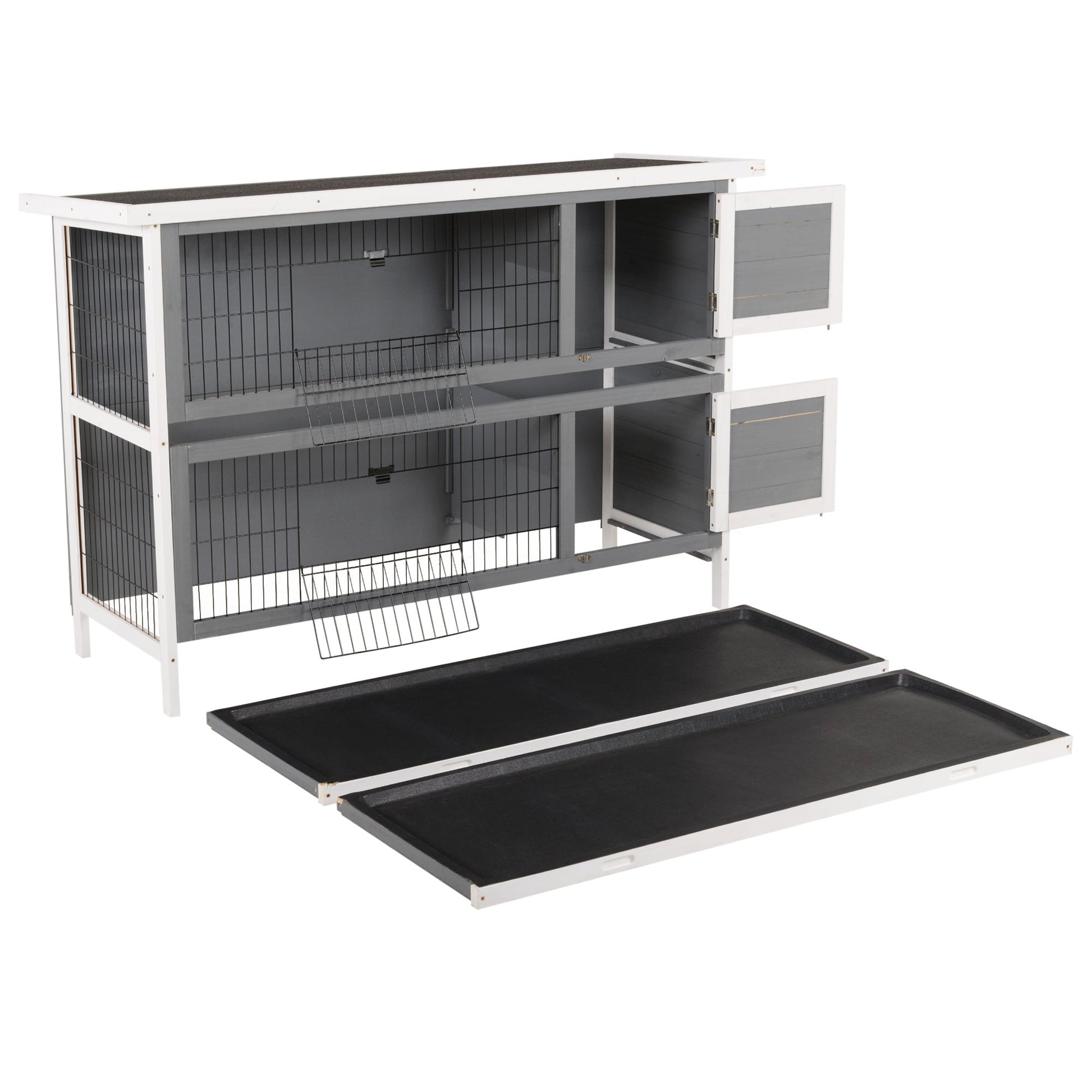 HKM-2516285 Large 2-Story Rabbit Hutch with Lockable Doors and Waterproof Roof for Indoor/Outdoor Use, Dark Gray
