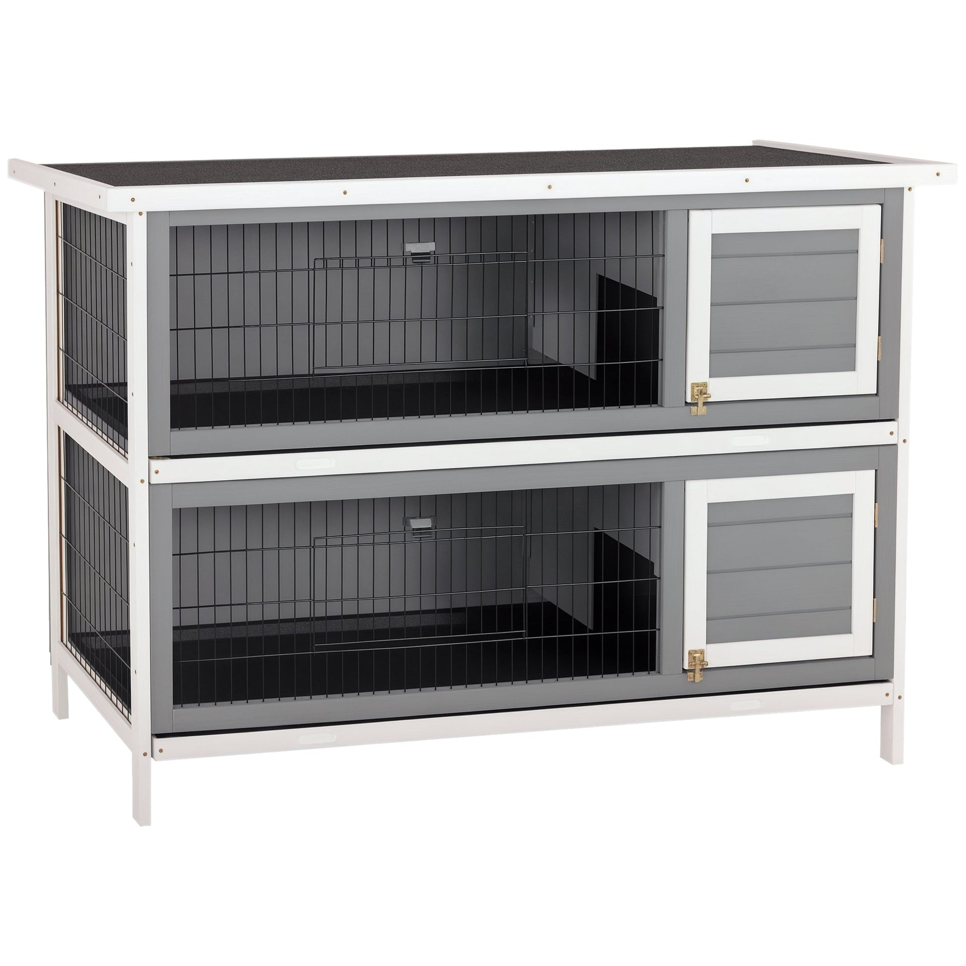 HKM-2516285 Large 2-Story Rabbit Hutch with Lockable Doors and Waterproof Roof for Indoor/Outdoor Use, Dark Gray