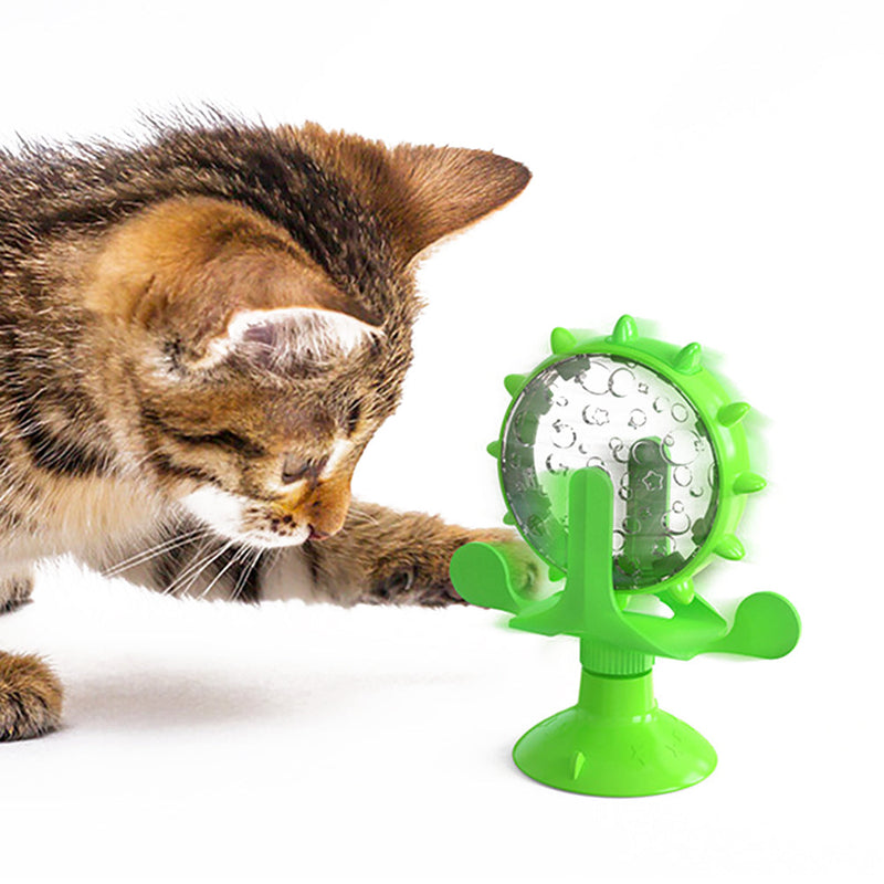 HKM-2516413 Pet Cat Toy Money-Making Slow Food Dispenser Wheel - Blue Green Yellow