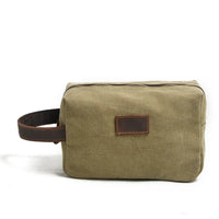 HKM-251795 Custom Logo Small Canvas Travel Hand Bag and Toiletry Bag, 21x9.5x14CM, Oil Wax Canvas and Super Fiber Leather