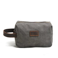 HKM-251795 Custom Logo Small Canvas Travel Hand Bag and Toiletry Bag, 21x9.5x14CM, Oil Wax Canvas and Super Fiber Leather