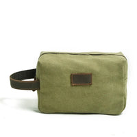 HKM-251795 Custom Logo Small Canvas Travel Hand Bag and Toiletry Bag, 21x9.5x14CM, Oil Wax Canvas and Super Fiber Leather