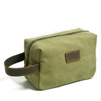 HKM-251795 Custom Logo Small Canvas Travel Hand Bag and Toiletry Bag, 21x9.5x14CM, Oil Wax Canvas and Super Fiber Leather