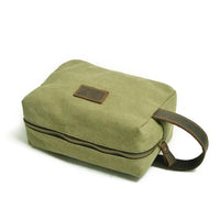 HKM-251795 Custom Logo Small Canvas Travel Hand Bag and Toiletry Bag, 21x9.5x14CM, Oil Wax Canvas and Super Fiber Leather