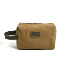 HKM-251795 Custom Logo Small Canvas Travel Hand Bag and Toiletry Bag, 21x9.5x14CM, Oil Wax Canvas and Super Fiber Leather