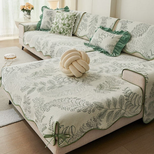 HKM-251795 Universal Chenille Shaped Sofa Cover with Plant and Flower Pattern in Multiple Sizes