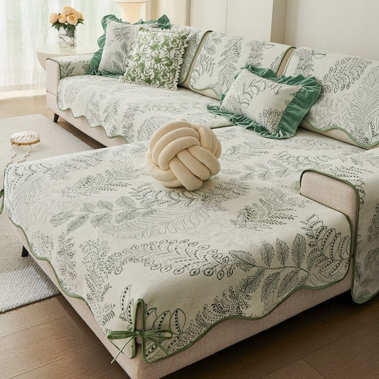 HKM-251795 Universal Chenille Shaped Sofa Cover with Plant and Flower Pattern in Multiple Sizes