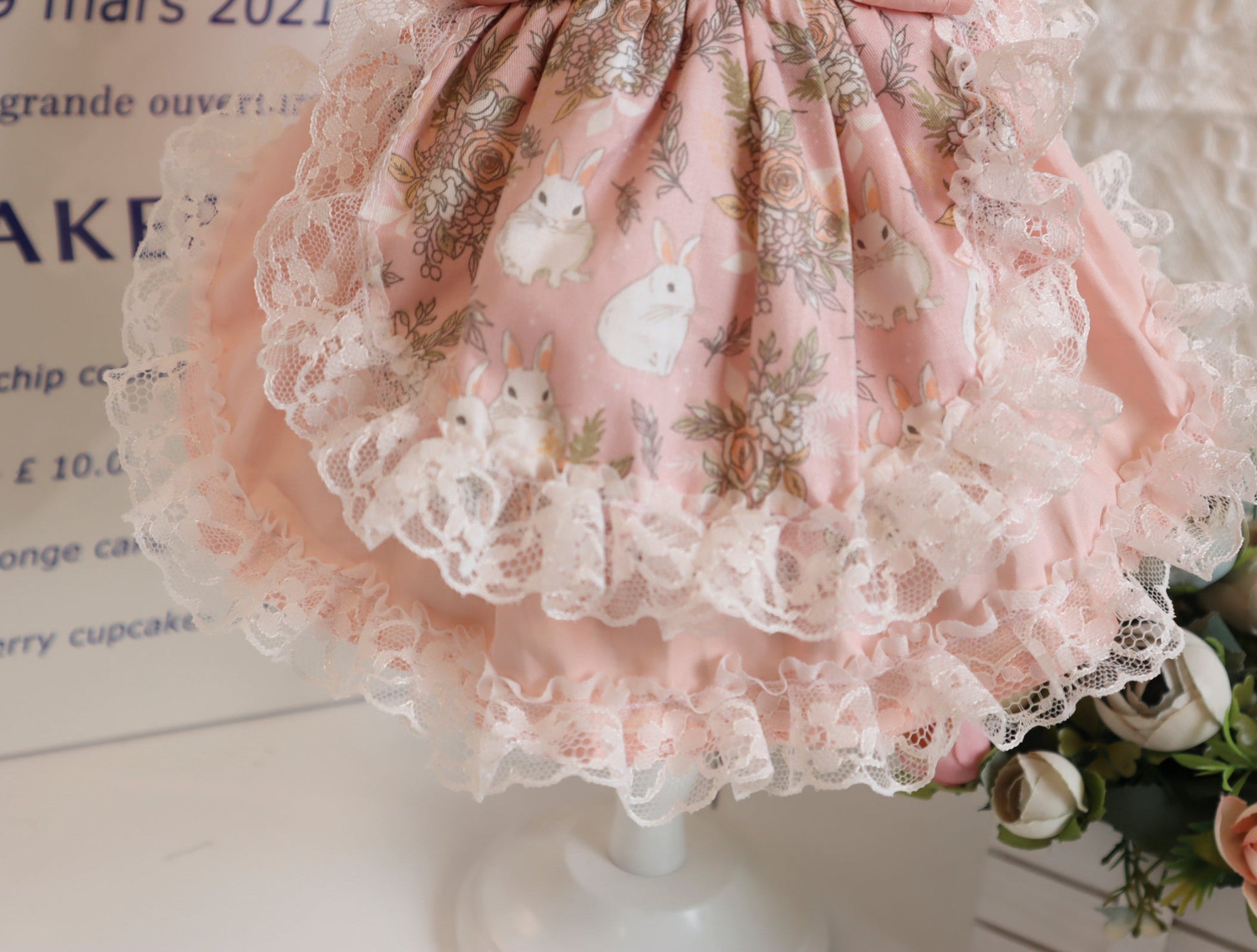 HKM-2518973 Pink Lace Dog Dress and Hat Set for Pets, Multiple Sizes Available