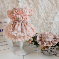 HKM-2518973 Pink Lace Dog Dress and Hat Set for Pets, Multiple Sizes Available