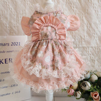 HKM-2518973 Pink Lace Dog Dress and Hat Set for Pets, Multiple Sizes Available