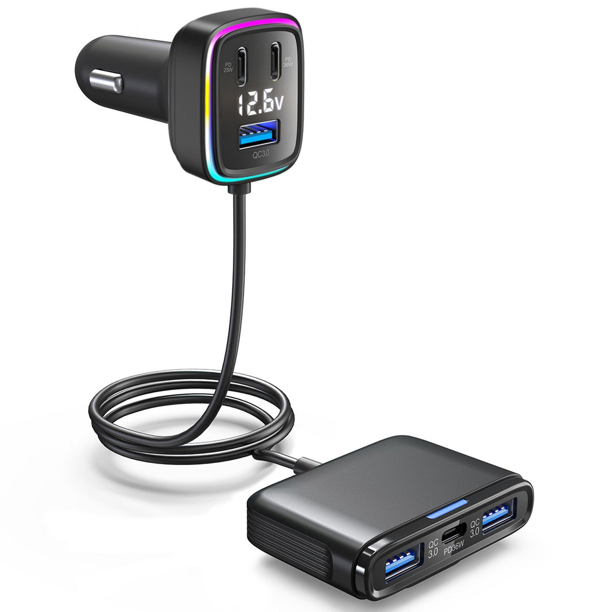 HKM-251923 115W Fast Charge Car Charger - High Power Output, Compact Design, Compatible with 12-24V Vehicles