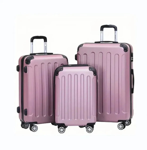 HKM-252115 Durable 3-Piece ABS Luggage Set with Spinner Wheels and Travel Cup Holder