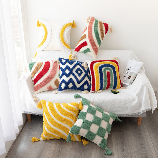 HKM-252115 Modern Minimalist Hand-Woven Colorful Red Pillowcase for Living Room or Bedroom