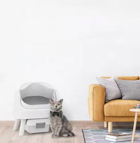 HKM-252179 Extra Large Splash-Proof Cat Litter Box with Easy Clean Drawer - Stainless Steel & Plastic, 65L Capacity