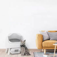 HKM-252179 Extra Large Splash-Proof Cat Litter Box with Easy Clean Drawer - Stainless Steel & Plastic, 65L Capacity