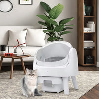 HKM-252179 Extra Large Splash-Proof Cat Litter Box with Easy Clean Drawer - Stainless Steel & Plastic, 65L Capacity