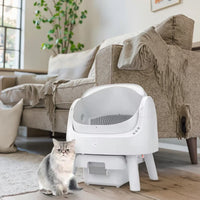 HKM-252179 Extra Large Splash-Proof Cat Litter Box with Easy Clean Drawer - Stainless Steel & Plastic, 65L Capacity