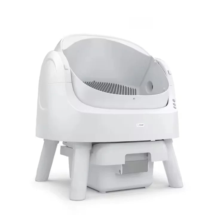 HKM-252179 Extra Large Splash-Proof Cat Litter Box with Easy Clean Drawer - Stainless Steel & Plastic, 65L Capacity