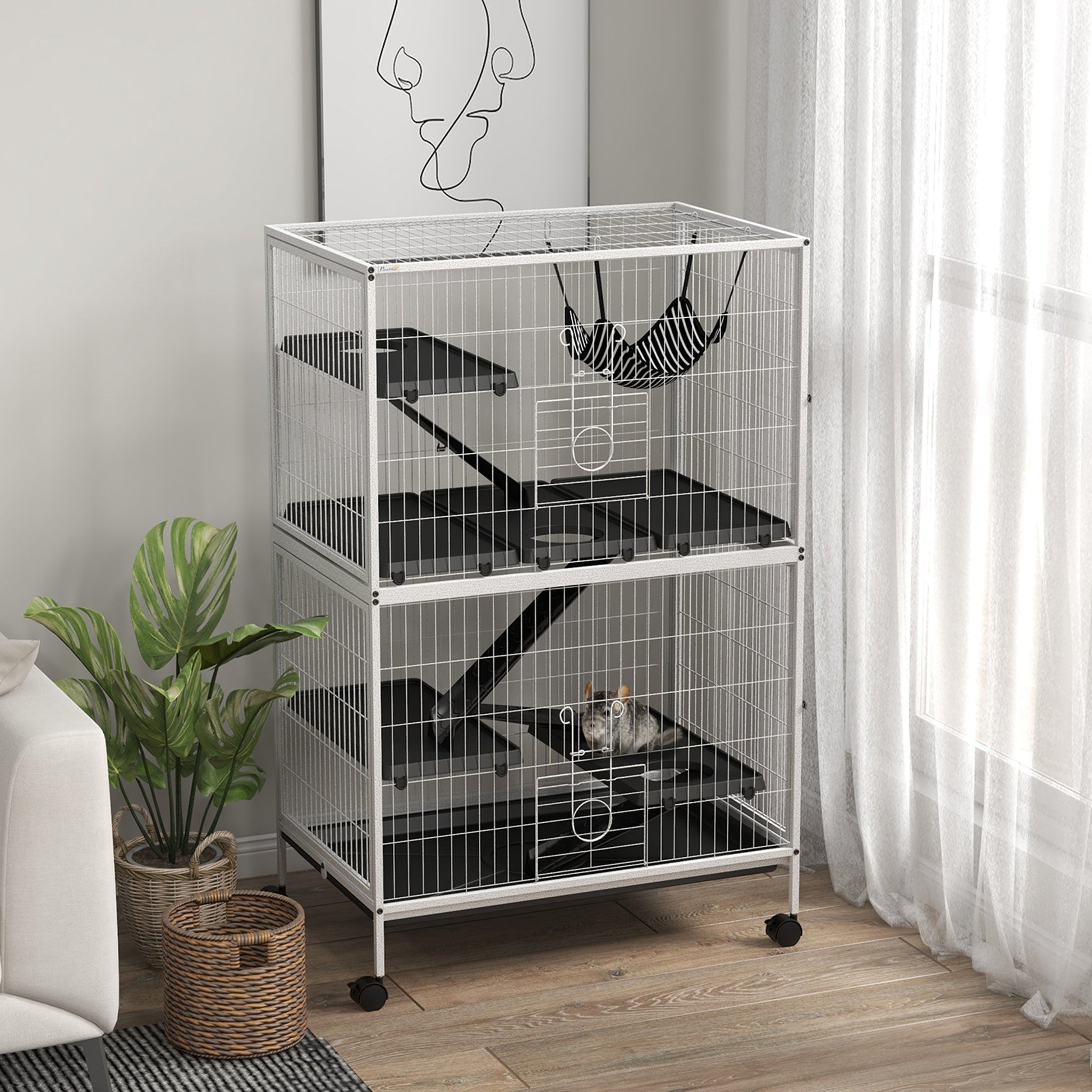 HKM-2522045 50" Rolling Small Animal Habitat with Hammock and 4 Access Doors