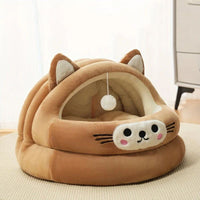 HKM-2522429 Cozy Semi-Enclosed Cat Bed with Thickened Ear Design for All Seasons