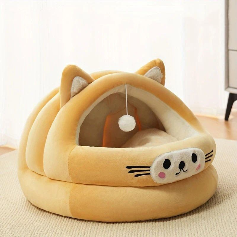 HKM-2522429 Cozy Semi-Enclosed Cat Bed with Thickened Ear Design for All Seasons