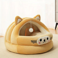 HKM-2522429 Cozy Semi-Enclosed Cat Bed with Thickened Ear Design for All Seasons