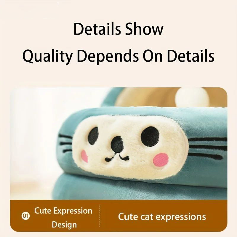 HKM-2522429 Cozy Semi-Enclosed Cat Bed with Thickened Ear Design for All Seasons