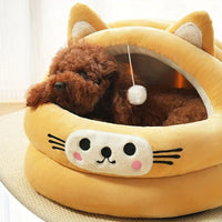 HKM-2522429 Cozy Semi-Enclosed Cat Bed with Thickened Ear Design for All Seasons