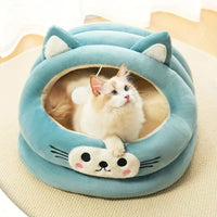 HKM-2522429 Cozy Semi-Enclosed Cat Bed with Thickened Ear Design for All Seasons