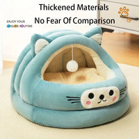 HKM-2522429 Cozy Semi-Enclosed Cat Bed with Thickened Ear Design for All Seasons
