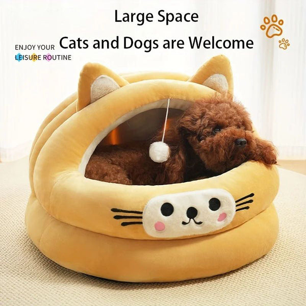 HKM-2522429 Cozy Semi-Enclosed Cat Bed with Thickened Ear Design for All Seasons