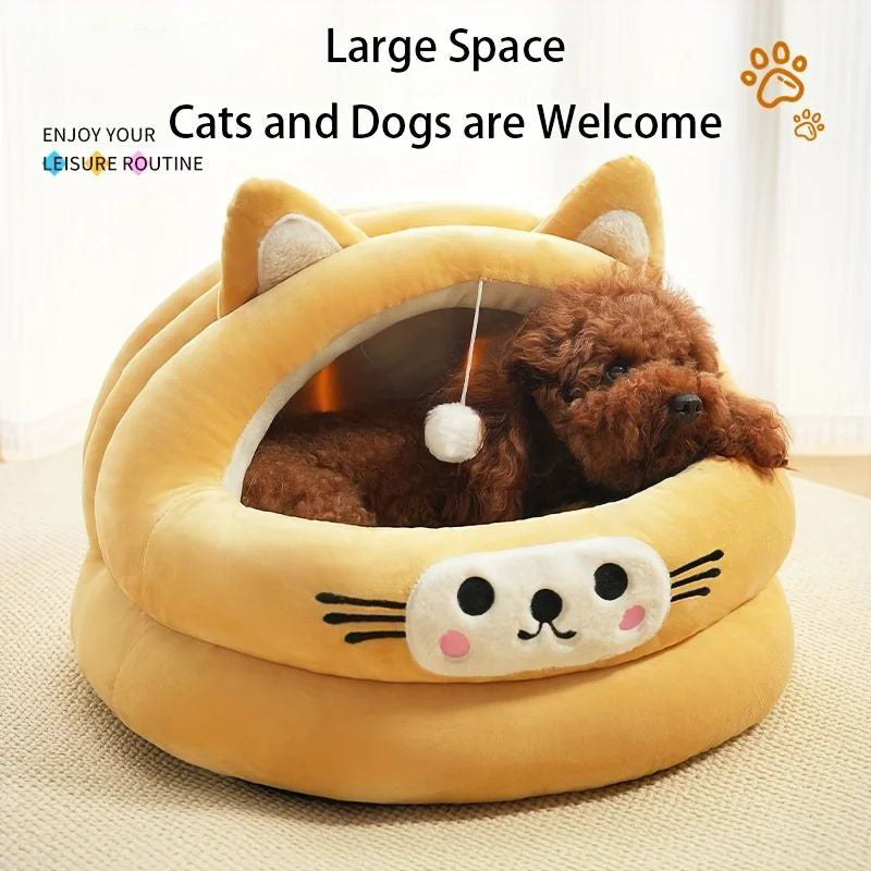 HKM-2522429 Cozy Semi-Enclosed Cat Bed with Thickened Ear Design for All Seasons
